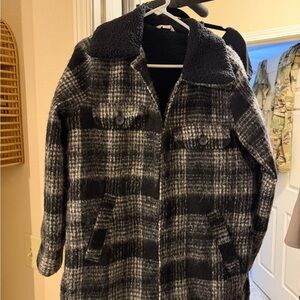 Joe Fresh Black and Gray Plaid Coat